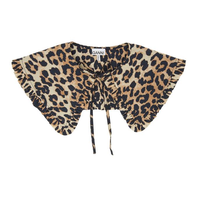 GANNI Brown Organic Cotton Leopard Collar