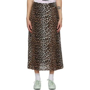 Ganni leopard-print silk outlet midi skirt