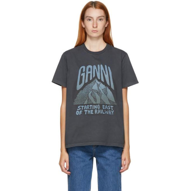 GANNI Grey Mountain Print T-Shirt