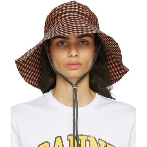 GANNI Orange Check Seersucker Hat