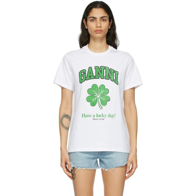 GANNI White Cotton Lucky Day T-Shirt