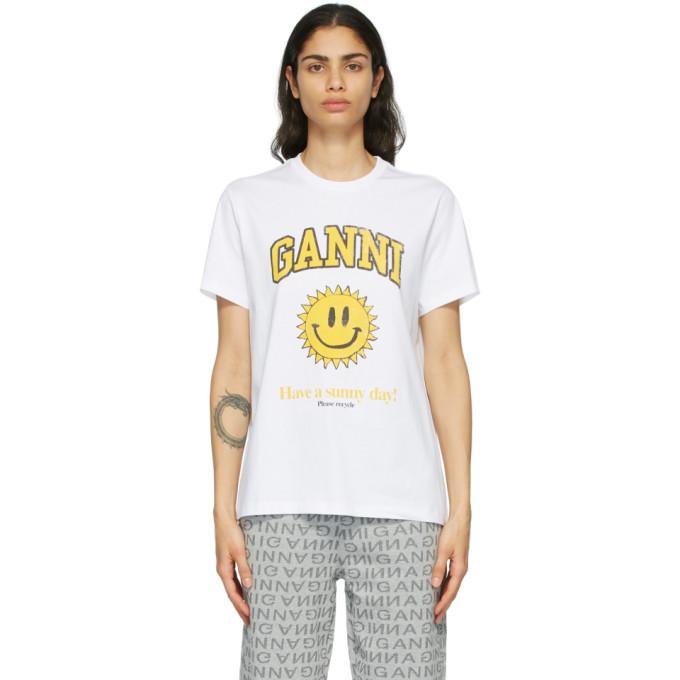 GANNI White Cotton Sun T-Shirt