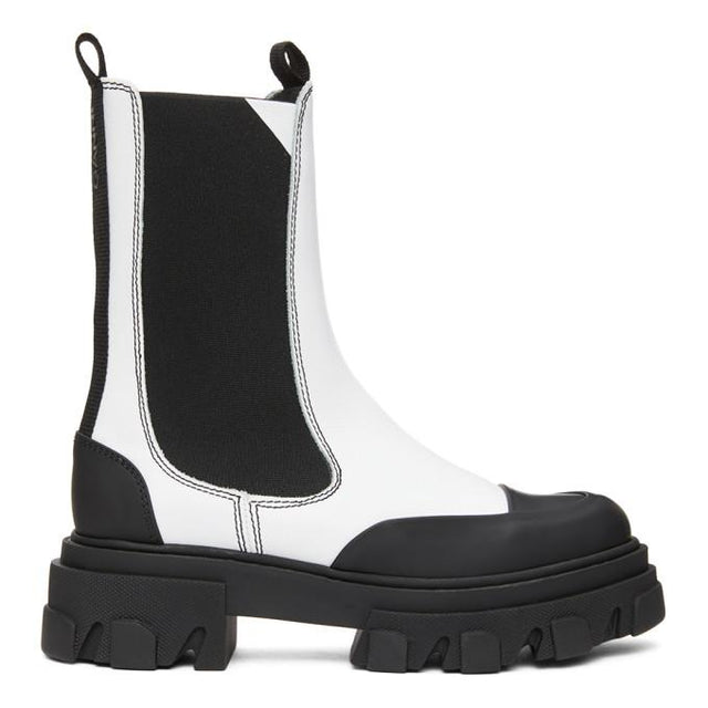 GANNI White Leather Mid-Calf Chelsea Boots