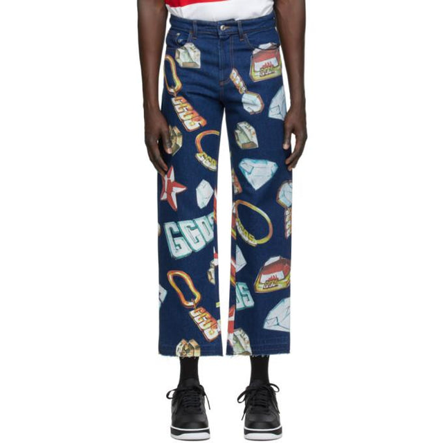 GCDS Blue Denim Jewel Jeans