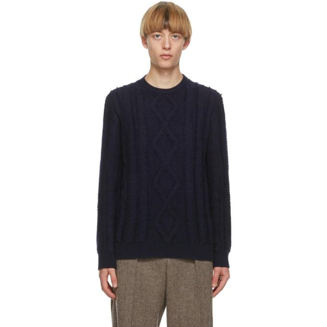 Giorgio Armani Navy Cashmere Jacquard Sweater