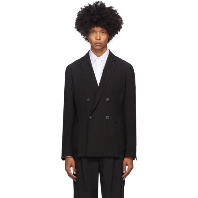 Giorgio Armani Navy Crinkled Crepe Blazer
