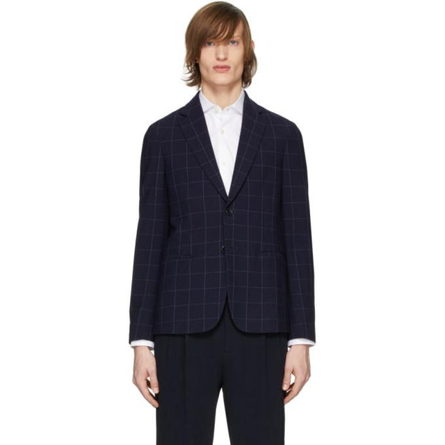 Giorgio Armani Navy Wool Seersucker Blazer
