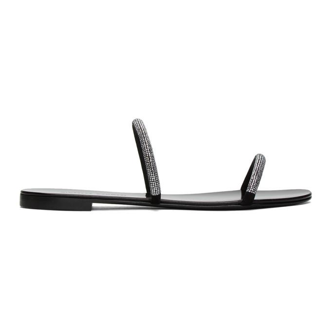 Giuseppe Zanotti Black Crystal Croisette Sandals