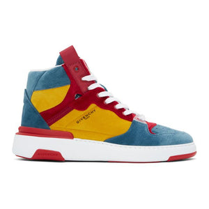 Givenchy Blue and Yellow Ribbed Velvet Three-Toned Wing Sneakers