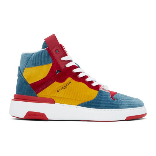 Givenchy Blue and Yellow Ribbed Velvet Three-Toned Wing Sneakers