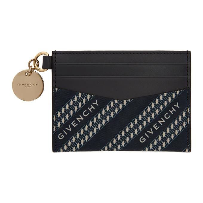 Givenchy Navy and Grey Chain Logo Card Holder