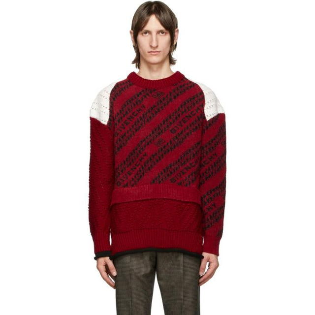 Givenchy Red and White Chain Patchwork Sweater