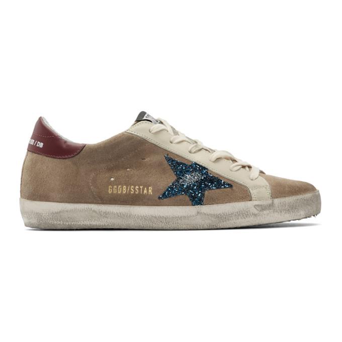 Golden Goose Beige and Blue Suede Superstar Sneakers