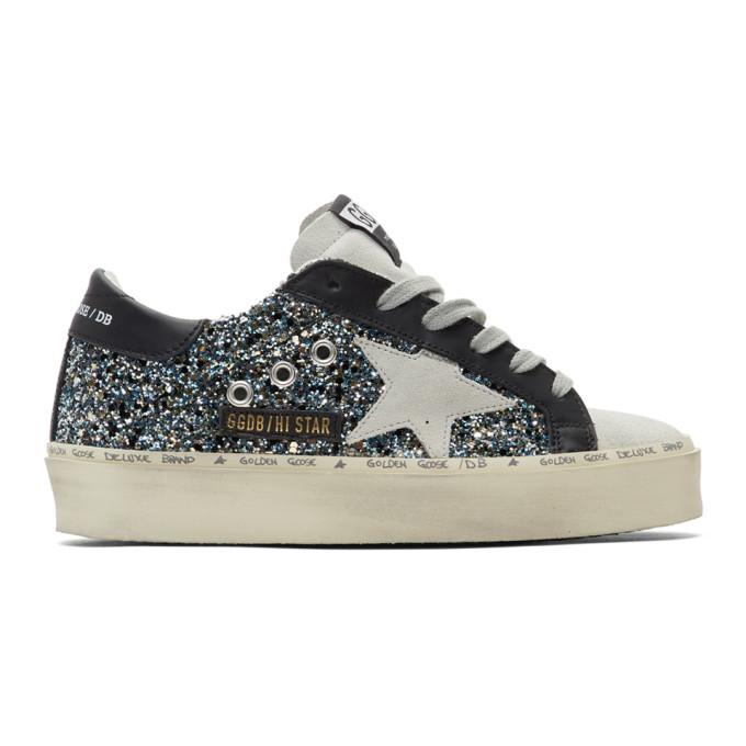 Golden Goose Black and Blue Hi Star Sneakers