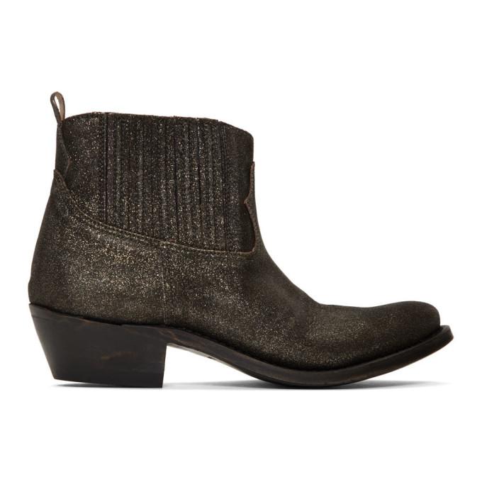 Golden Goose Black and Gold Glitter Crosby Boots