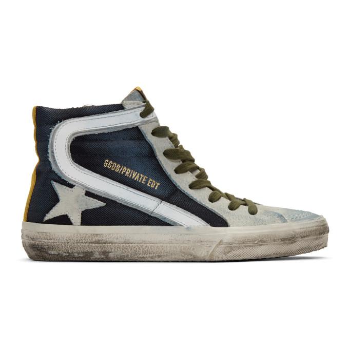 Golden Goose Blue and Grey Denim Slide Sneakers