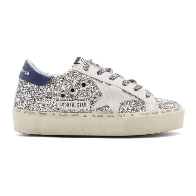 Golden Goose Silver Glitter Hi Star Sneakers
