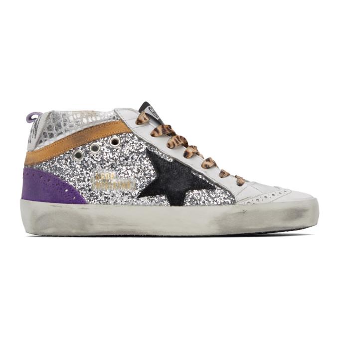Golden Goose Silver Glitter Mid Star Sneakers