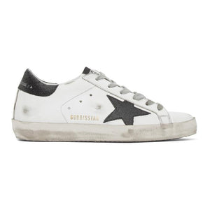 Golden Goose SSENSE Exclusive White and Black Glitter Superstar Sneakers