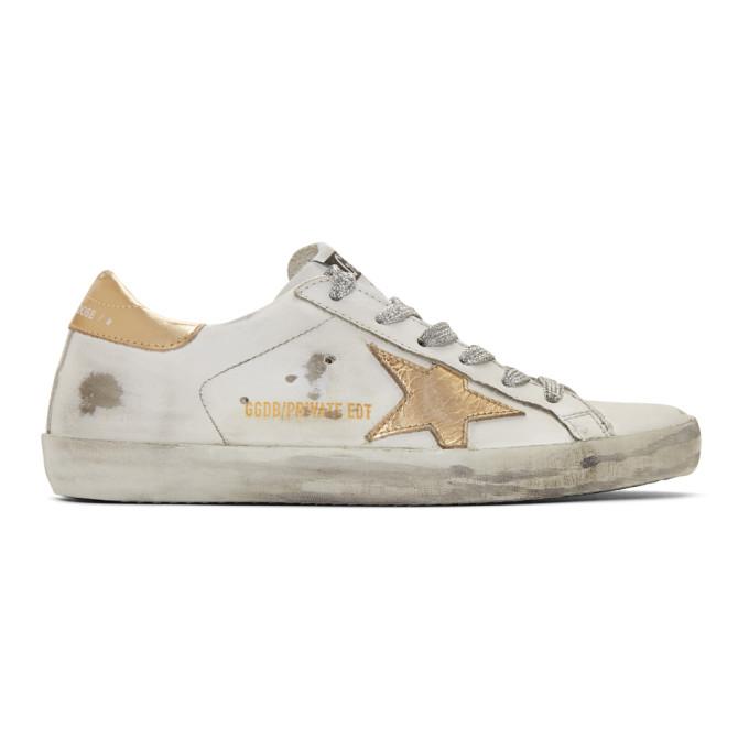 Golden Goose SSENSE Exclusive White and Gold Superstar Sneakers