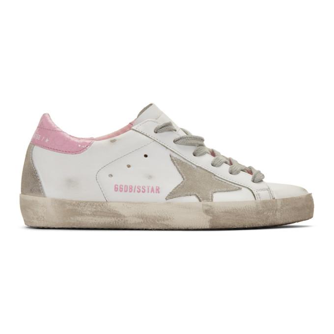 Golden Goose SSENSE Exclusive White and Pink Cracked Superstar Sneakers