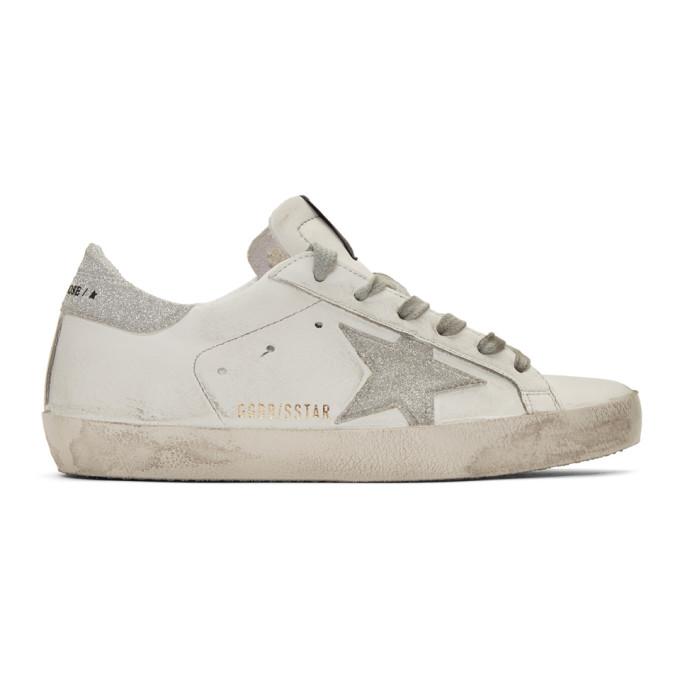 Golden Goose SSENSE Exclusive White and Silver Glitter Superstar Sneakers