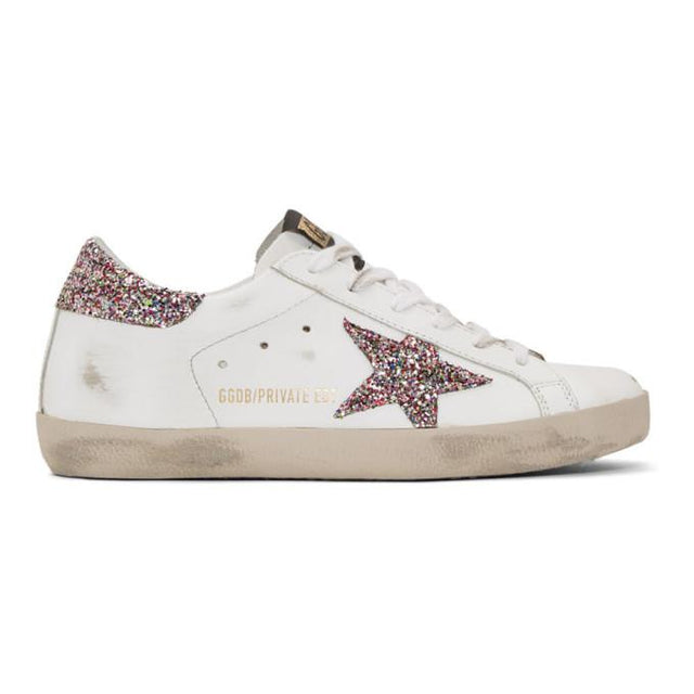 Golden Goose SSENSE Exclusive White Glitter Superstar Sneakers
