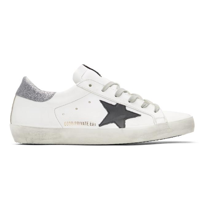 Golden Goose SSENSE Exclusive White Glitter Tab Superstar Sneakers