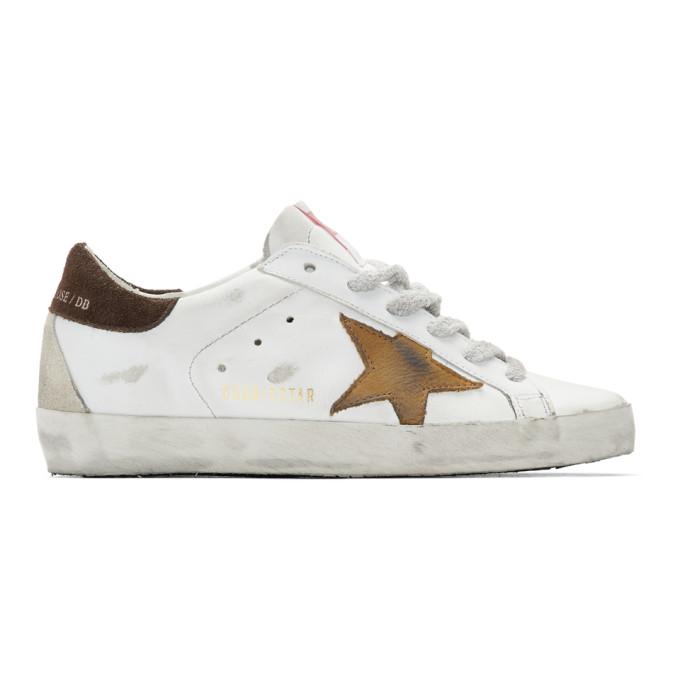 Golden Goose White and Brown Star Superstar Sneakers