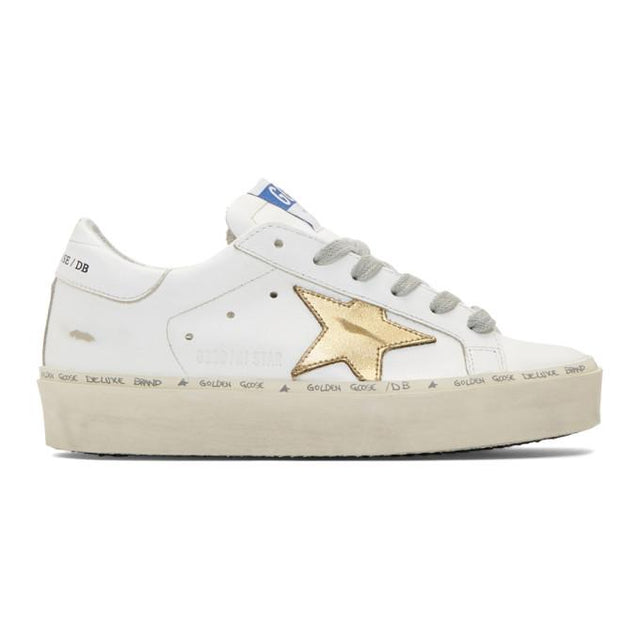 Golden Goose White and Gold Hi Star Sneakers