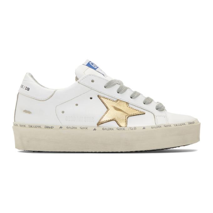 Golden Goose White and Gold Hi Star Sneakers