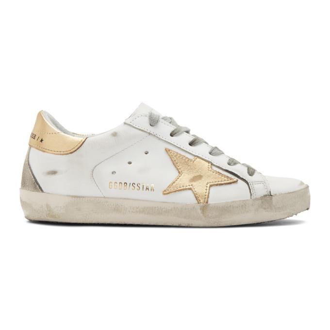 Golden Goose White and Gold Superstar Sneakers