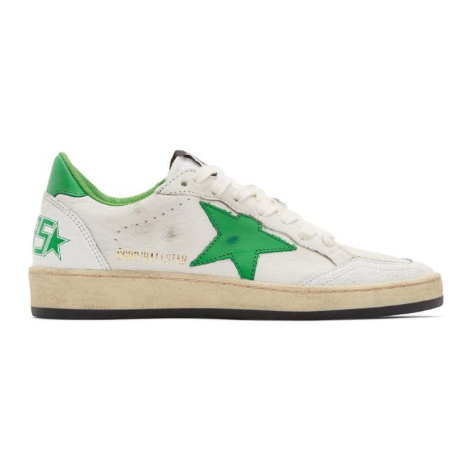 Golden Goose White and Green Ball Star Sneakers
