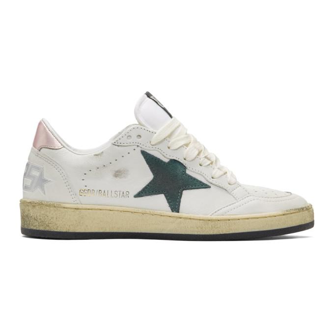 Golden Goose White and Green Superstar Sneakers