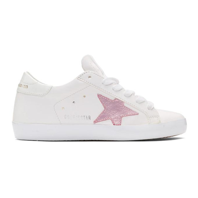 Golden Goose White and Pink Superstar Sneakers