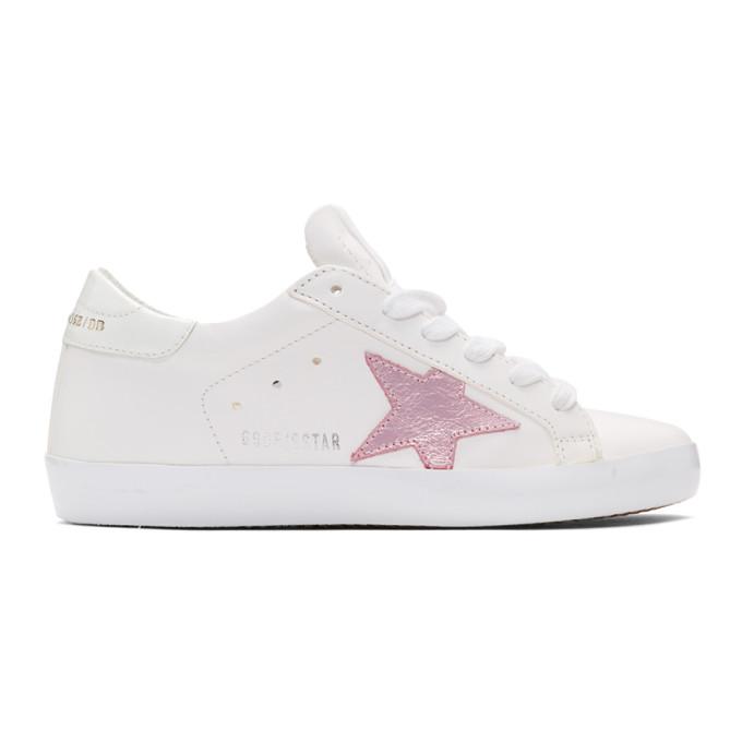 Golden Goose White and Pink Superstar Sneakers