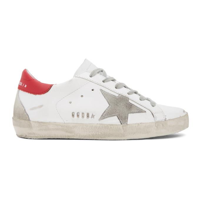 Golden Goose White and Red Superstar Sneakers