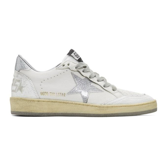 Golden Goose White and Silver Ball Star Sneakers