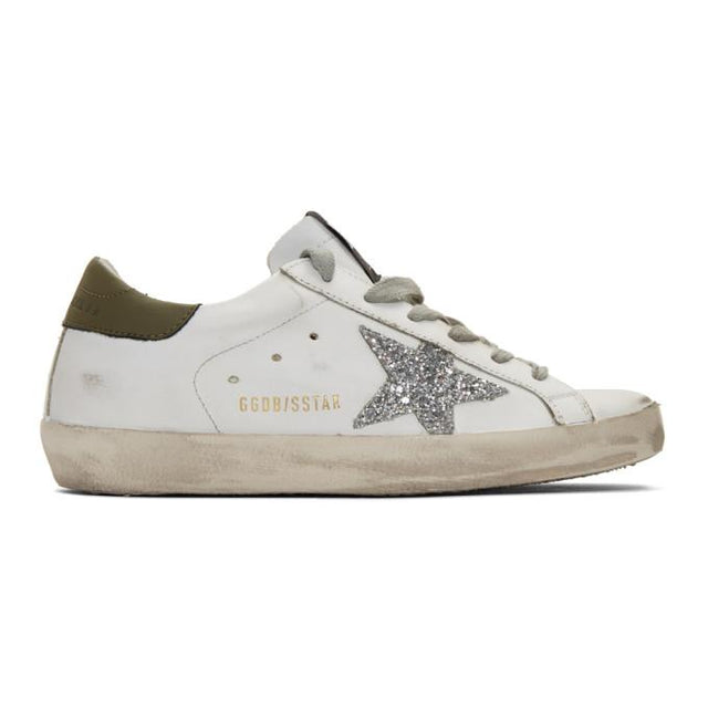 Golden Goose White and Silver Glitter Superstar Sneakers