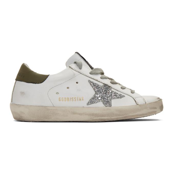 Golden Goose White and Silver Glitter Superstar Sneakers
