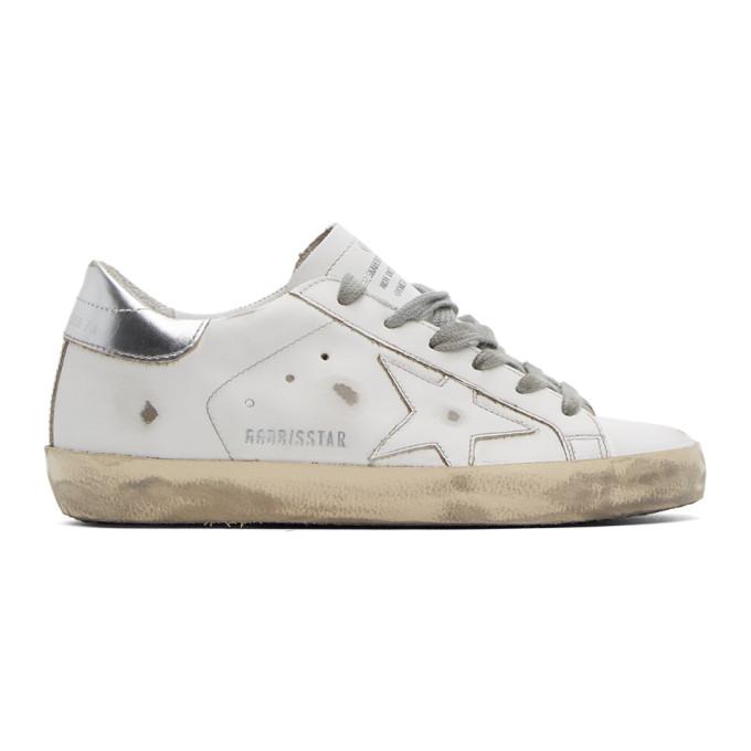 Golden Goose White and Silver Superstar Sneakers