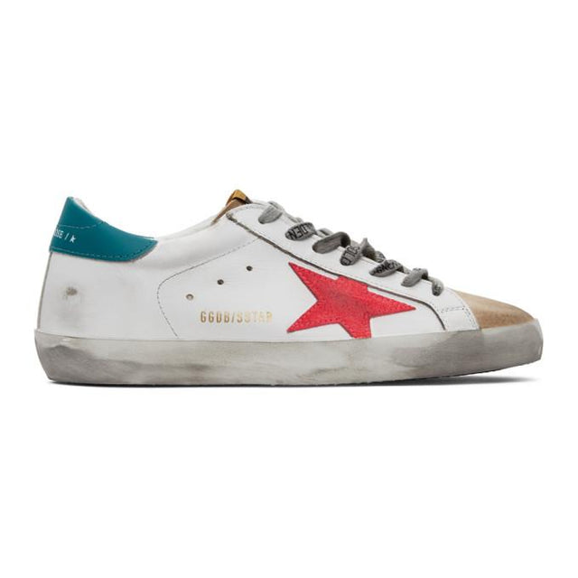 Golden Goose White and Tan Superstar Sneakers