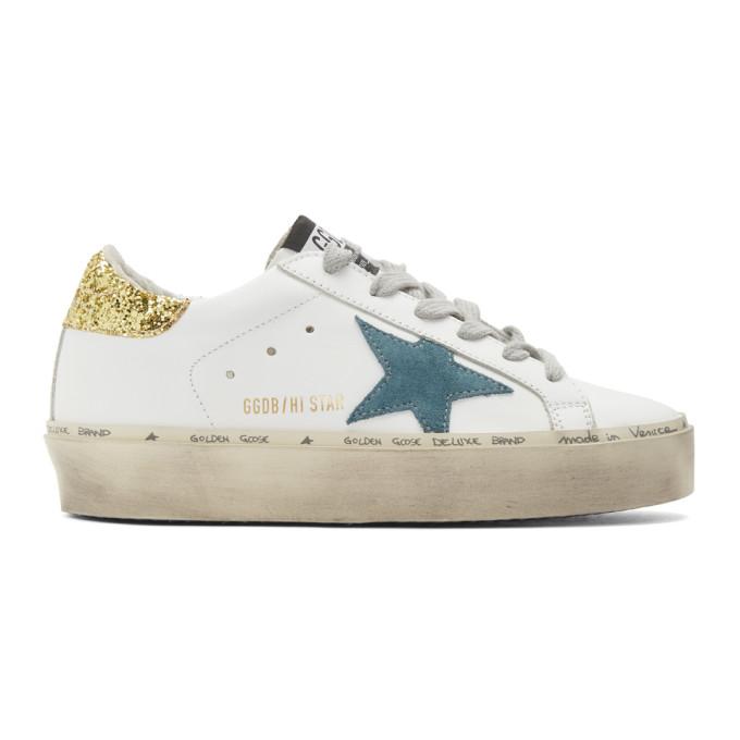 Golden Goose White Glitter Hi Star Sneakers