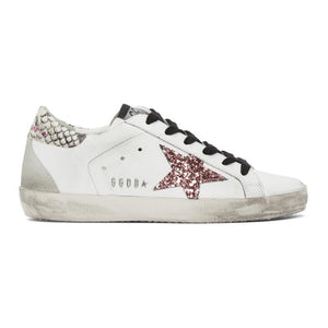 Golden Goose White Glitter Snakeskin Superstar Sneakers