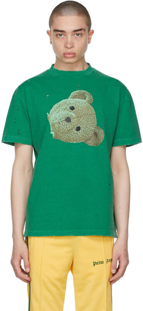 Palm Angels Green GD Bear Head Classic T-Shirt - T-shirt classique de tête d'ours de Palm anges - 팜 천사 녹색 GD 베어 헤드 클래식 티셔츠