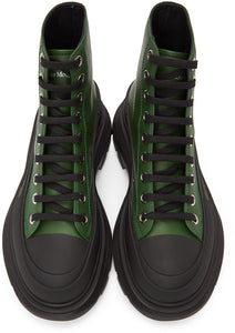 Alexander McQueen Green Leather Tread Slick Boots