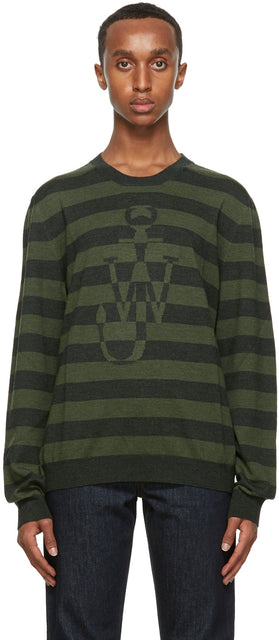 JW Anderson Green Striped Logo Sweater
