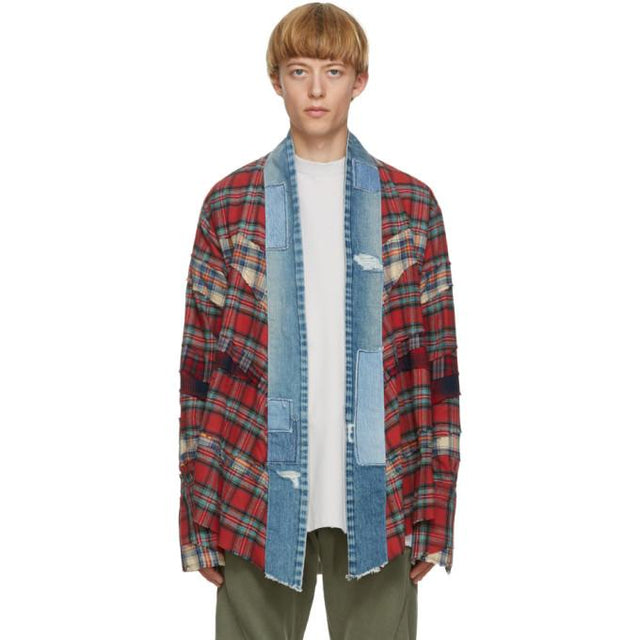Greg Lauren Red Plaid Kimono Studio Shirt