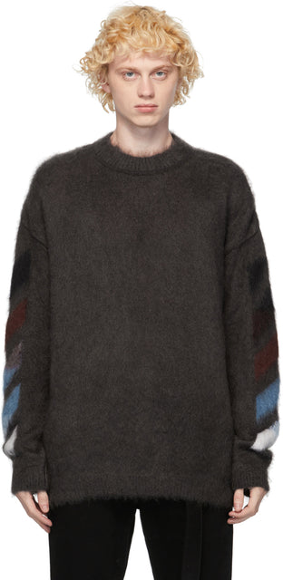 Off-White Grey Brushed Diag Sweater - Pull diag brossé gris blanc blanc - off-white 회색 닦았 다이아그 스웨터