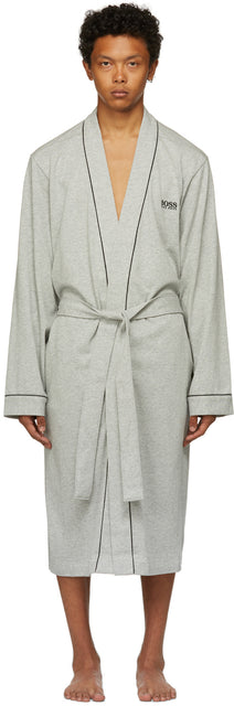 Boss Grey Cotton Kimono Robe - Robe de kimono de coton gris boss - 보스 회색 면화 기모노 로브